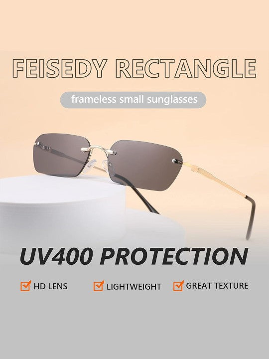 Black Rimless Rectangle Sunglasses – UV Protected, Unisex