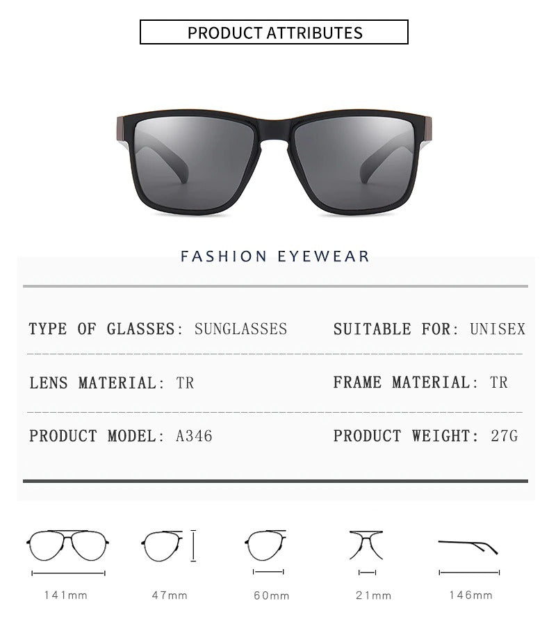 New Polarized Black Sports Square Sunglasses Men's Women