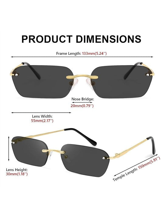 Black Rimless Rectangle Sunglasses – UV Protected, Unisex