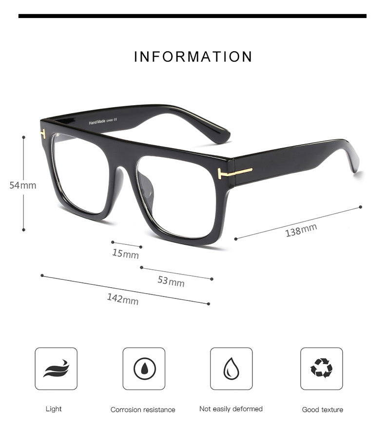 Sunglass Lover black square eyeglasses with oversized eyeglass frames and detailed measurements