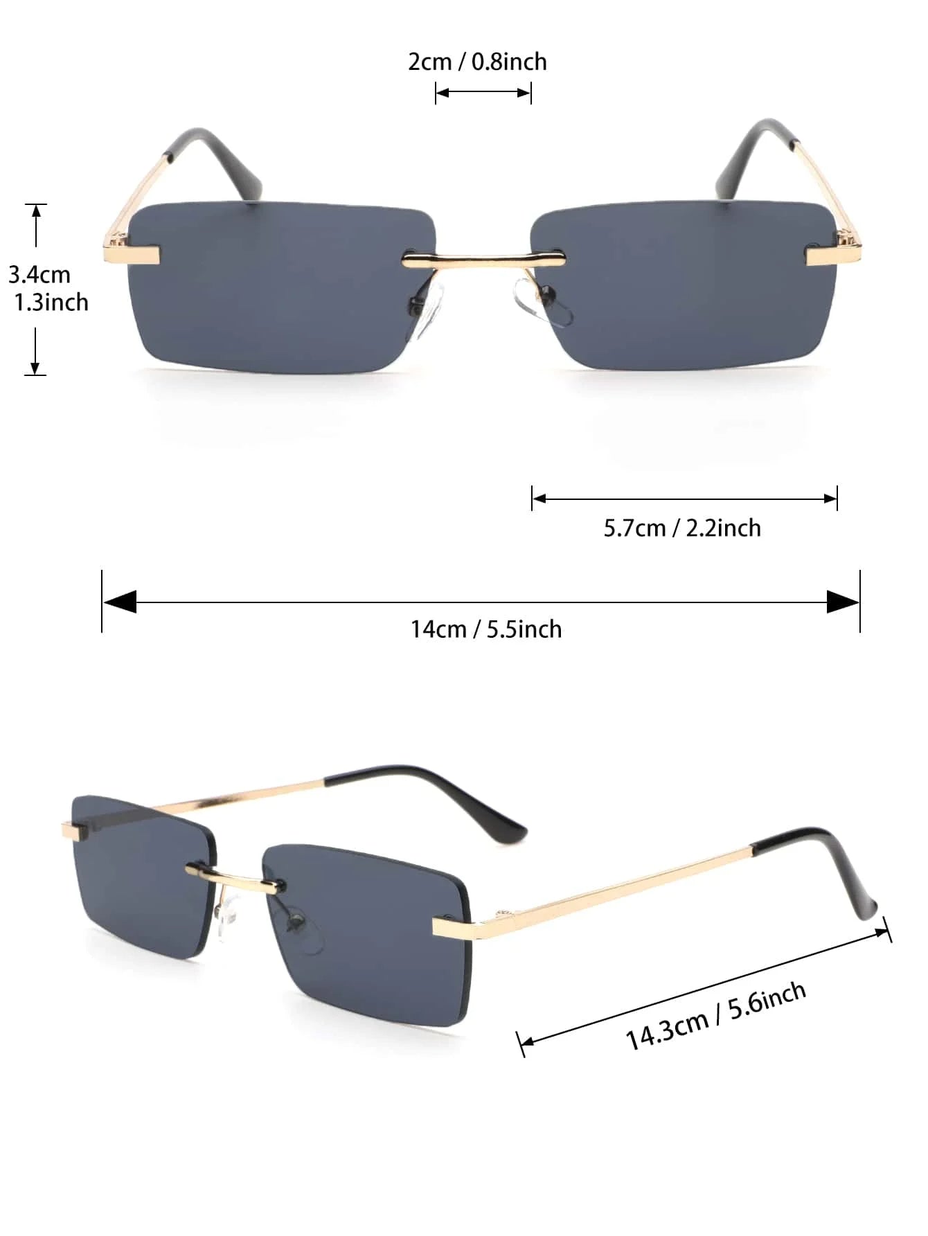 Bondex rimless sunglasses by Sunglass Lover with black rectangular lenses and gold temples