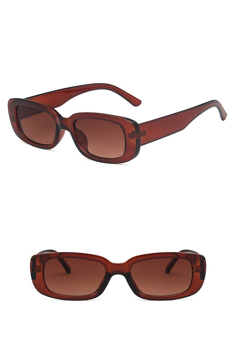 Sunglass Lover brown small rectangle sunglasses for women with translucent frames and brown gradient lenses