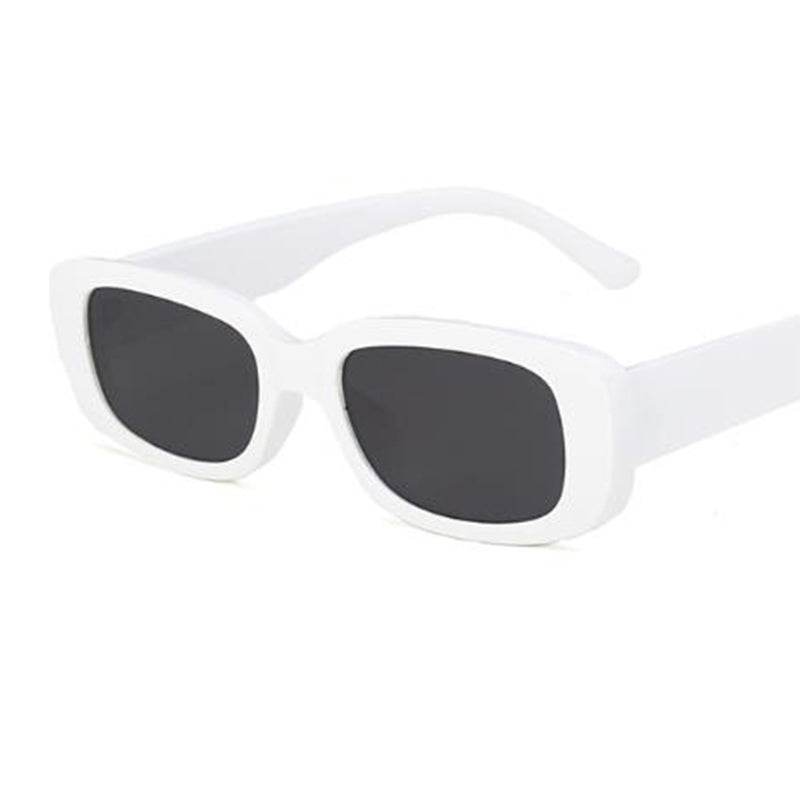 Sunglass Lover white frame small rectangle sunglasses for women with black lenses and comfortable arms
