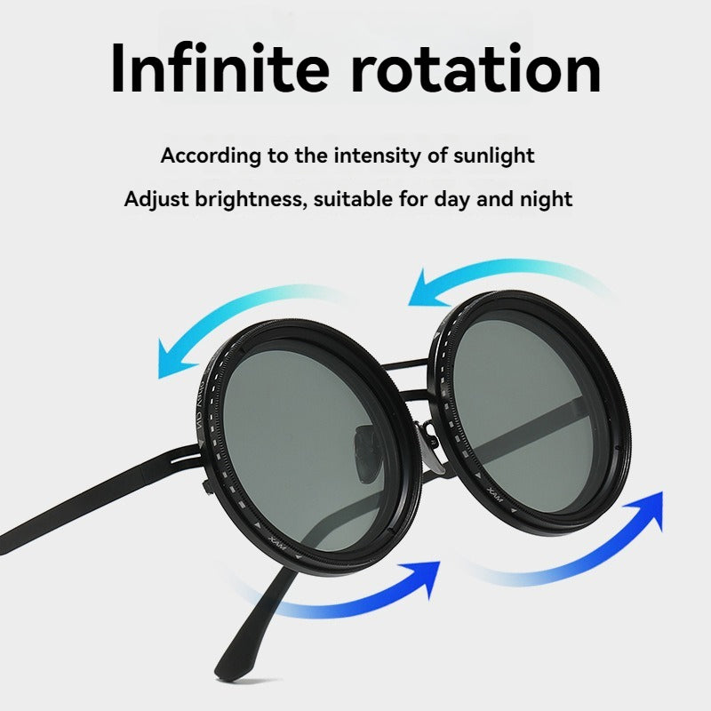 ND Filter Adjustable Dimming Round Polarized Sunglasses