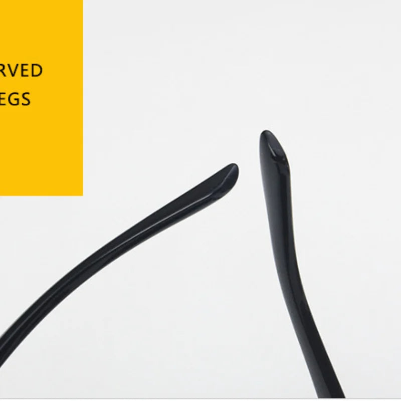 Close-up of black curved temples on Jimmy Rectangle sunglasses by Sunglass Lover