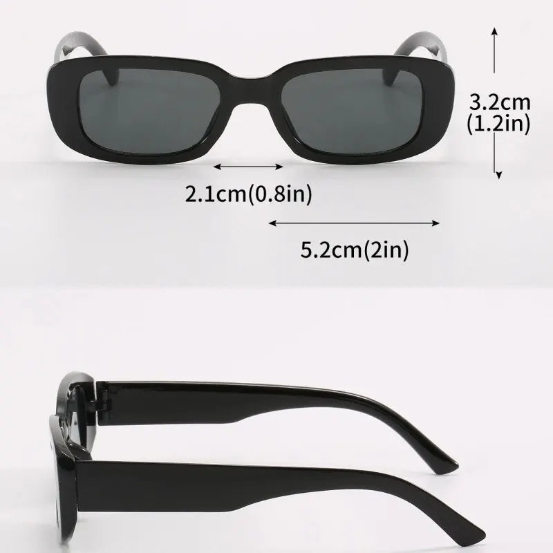 Jimmy Rectangle sunglasses by Sunglass Lover in black with rectangular lenses and dimensions shown
