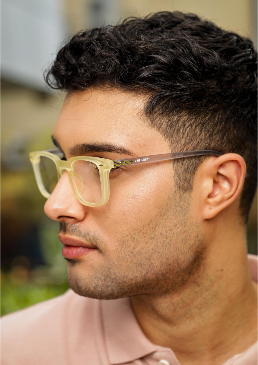 Leo Yellow Grey Clear Wayfarer Eyeglasses