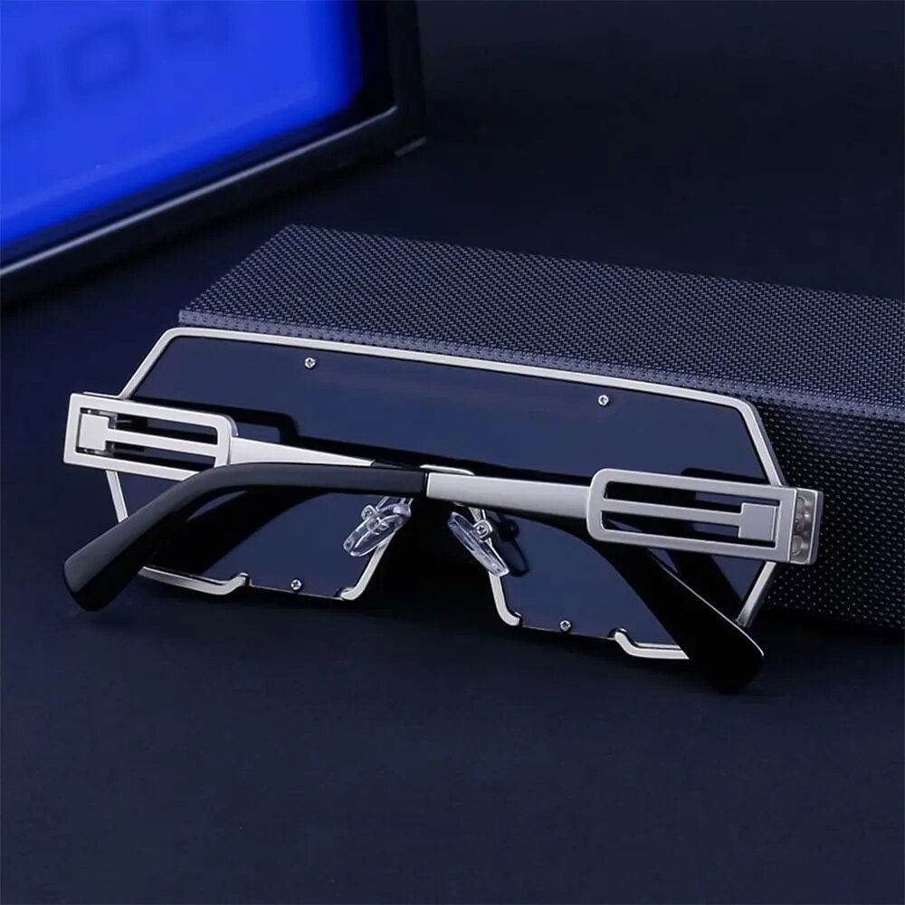Sunglass Lover square vintage punk sunglasses with silver geometric frame black lenses for edgy style