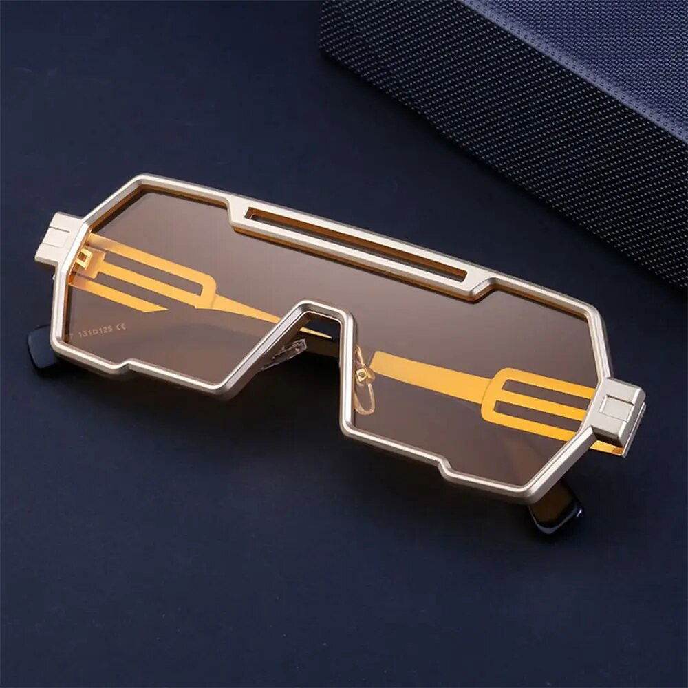 Sunglass Lover square vintage punk sunglasses gold metal geometric frame brown tinted lenses edgy fashion