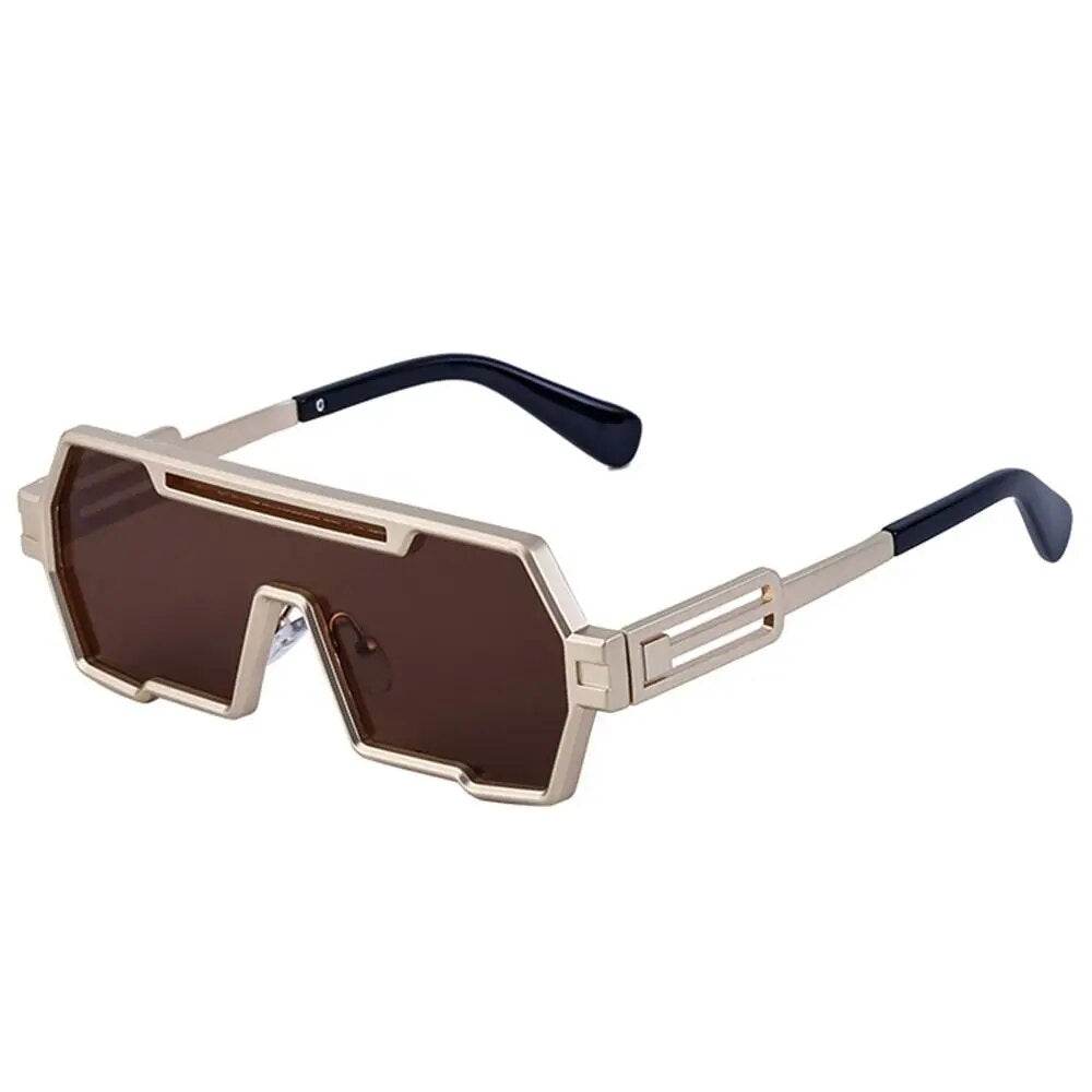 Sunglass Lover square vintage punk sunglasses gold geometric frame with brown lenses and black temple tips