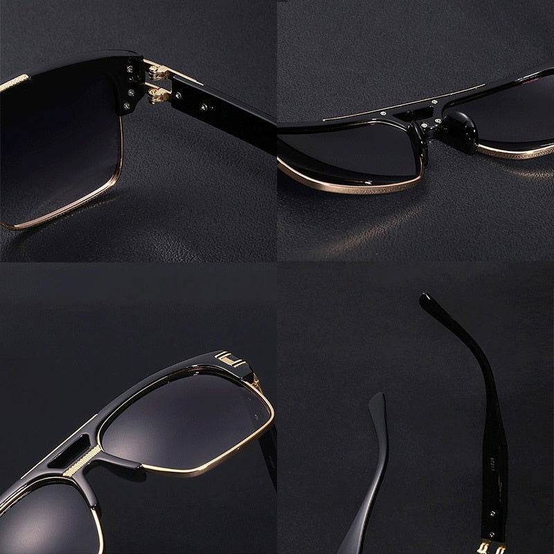 Sunglass Lover black and gold metal rim luxury men's square sunglasses with gradient lenses and sleek temples