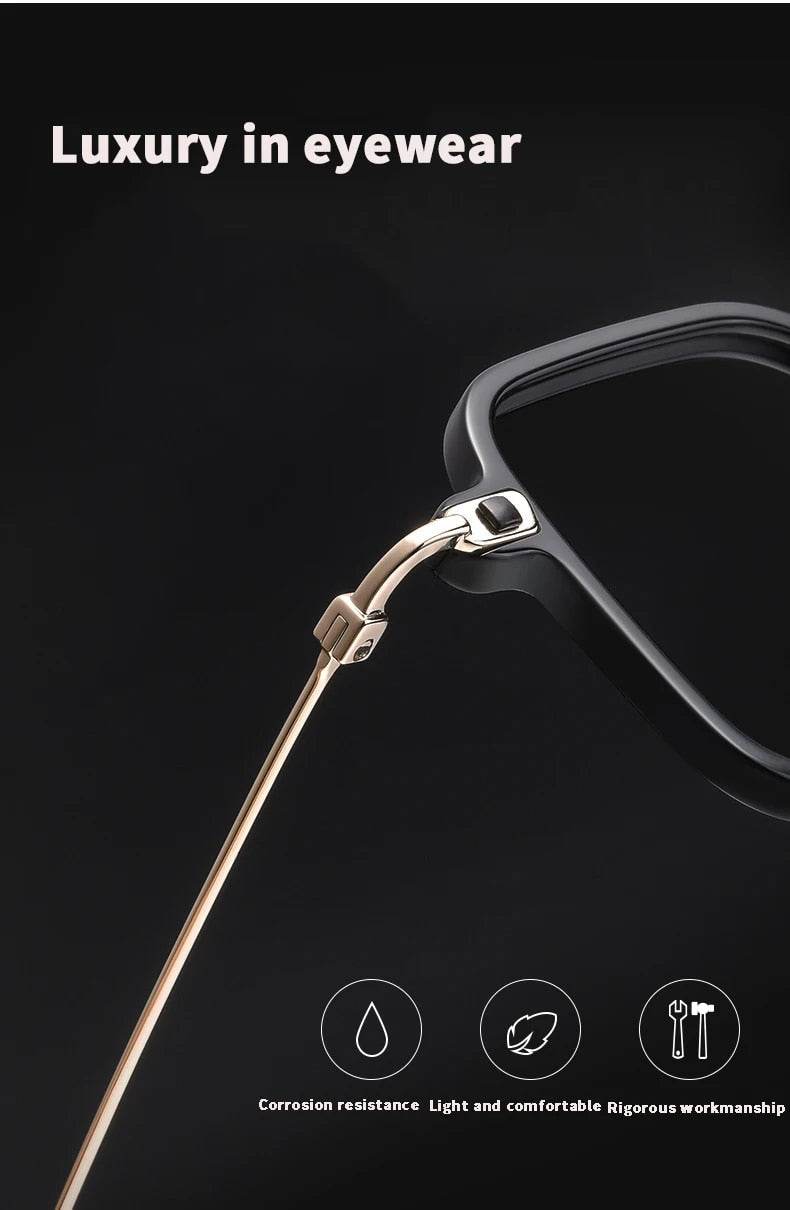 Sunglass Lover black square glasses frame for men with gold metal temples corrosion resistant hinge