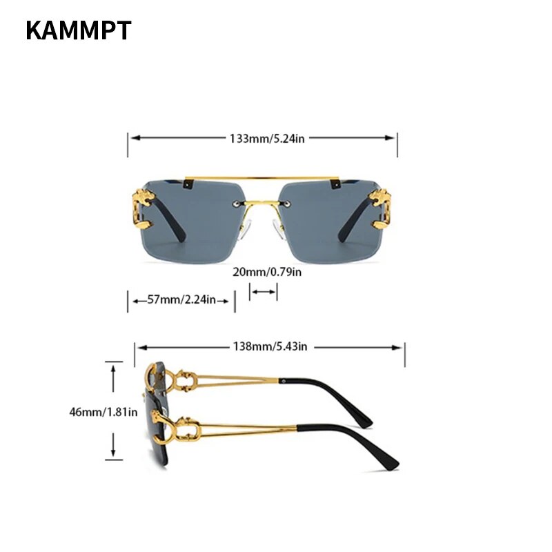 Jim Jack double bridge sunglasses rimless design with gold frame and dark lenses from Sunglass Lover