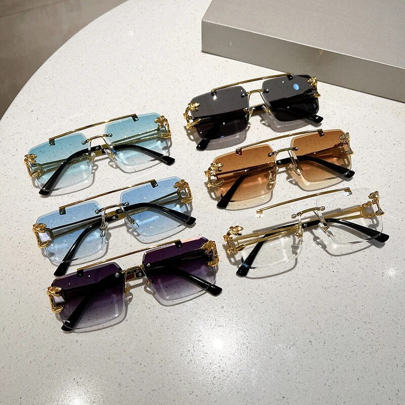 Jim Jack double bridge sunglasses rimless design in various colors by Sunglass Lover