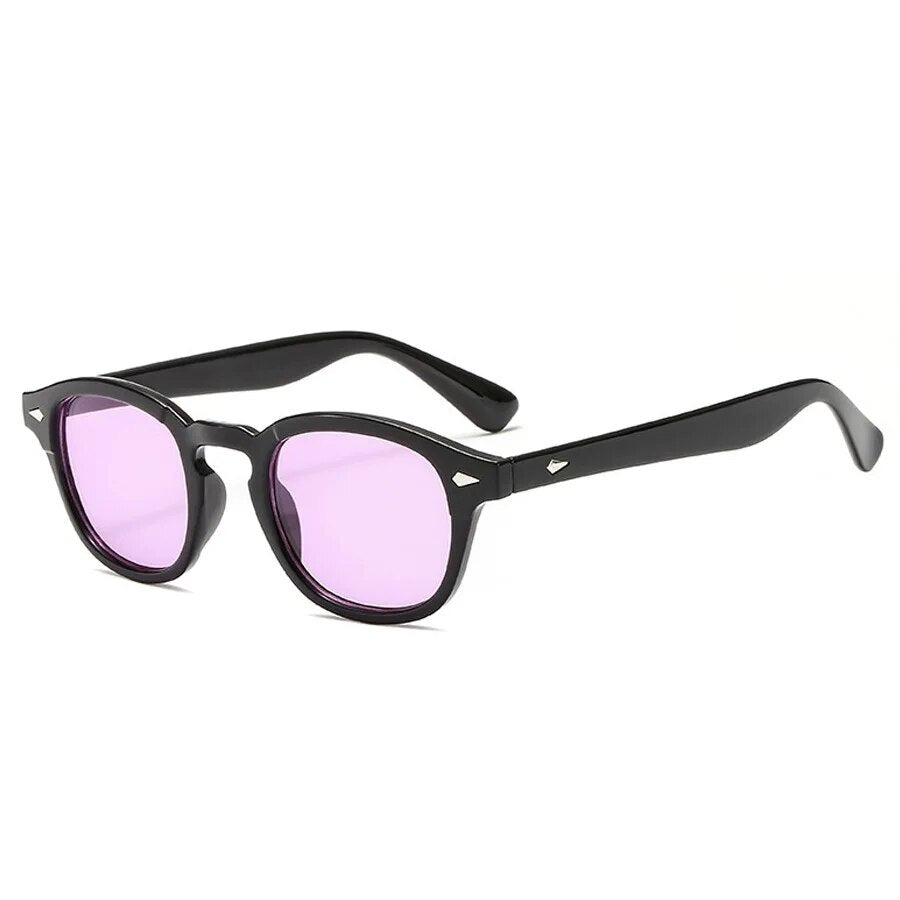 Sunglass Lover vintage rivet round sunglasses with black frame and purple lenses