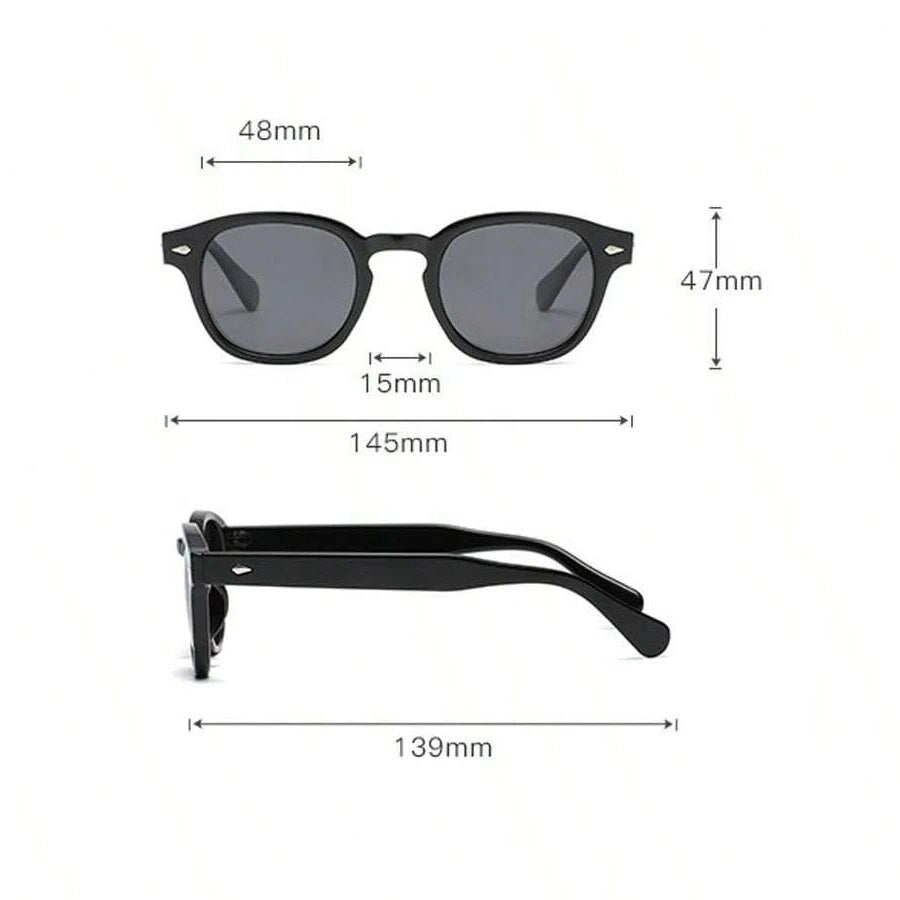 Vintage rivet round sunglasses by Sunglass Lover in black with lens and frame measurements