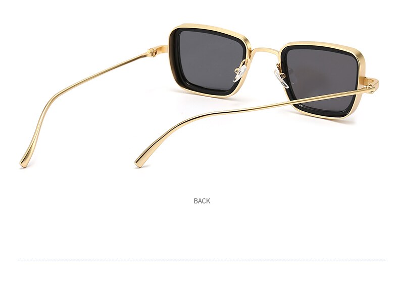 Sunglass Lover square frame vintage steampunk sunglasses with gold metal arms and dark lenses