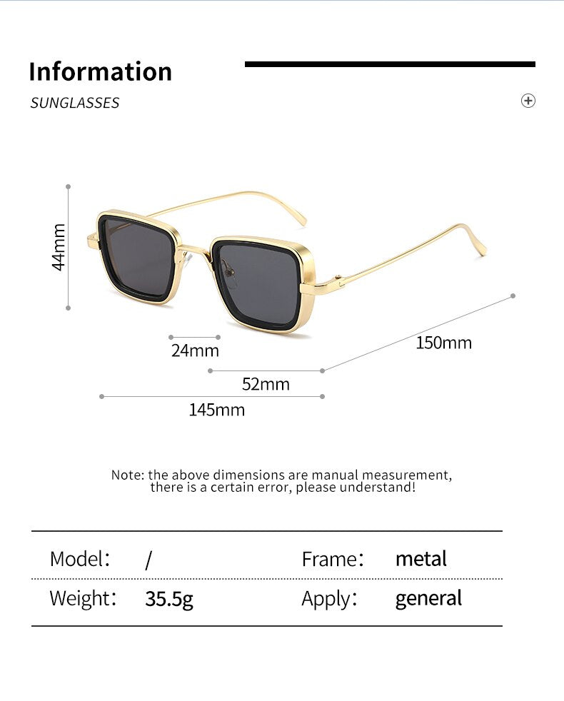 Square vintage steampunk sunglasses with gold metal frame and dark lenses from Sunglass Lover