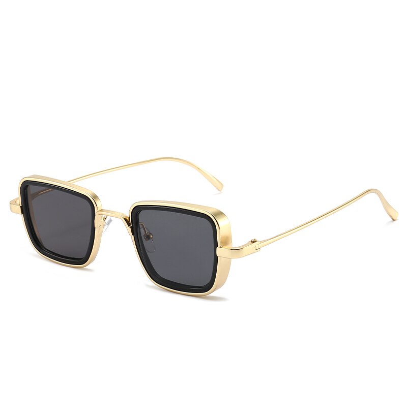 Square vintage steampunk sunglasses with gold frame and dark lenses by Sunglass Lover