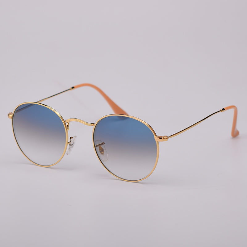 Round gold frame sunglasses with blue gradient lenses vintage style sunglasses online