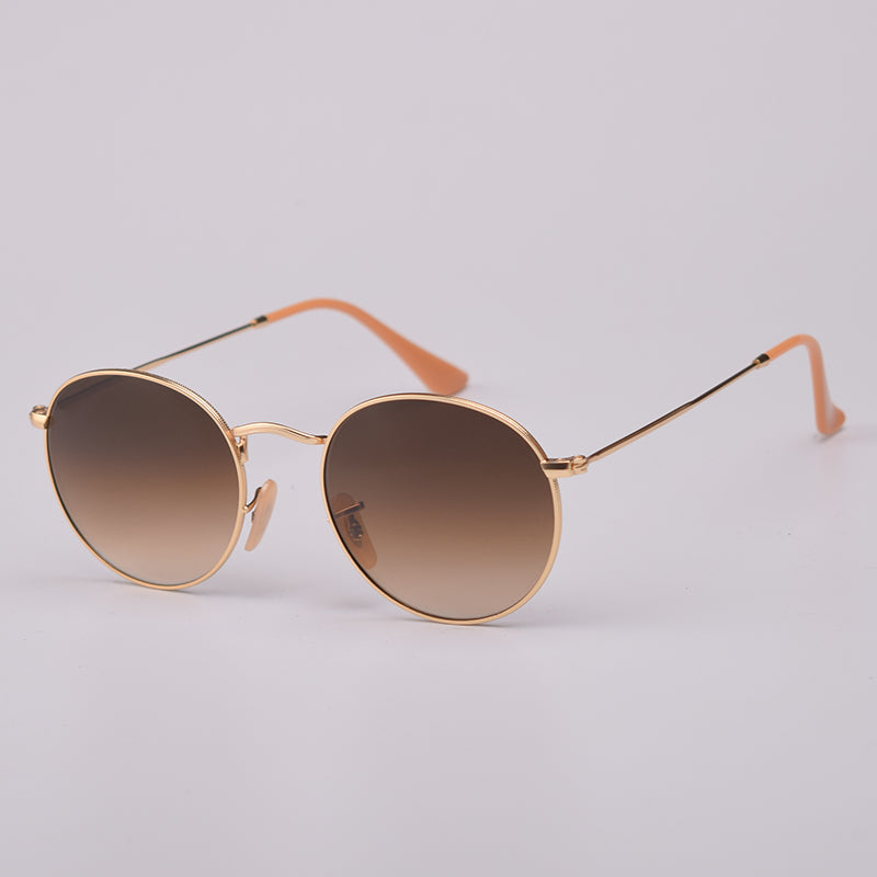 Round sunglasses with gold frame and brown gradient lenses vintage style sunglasses online