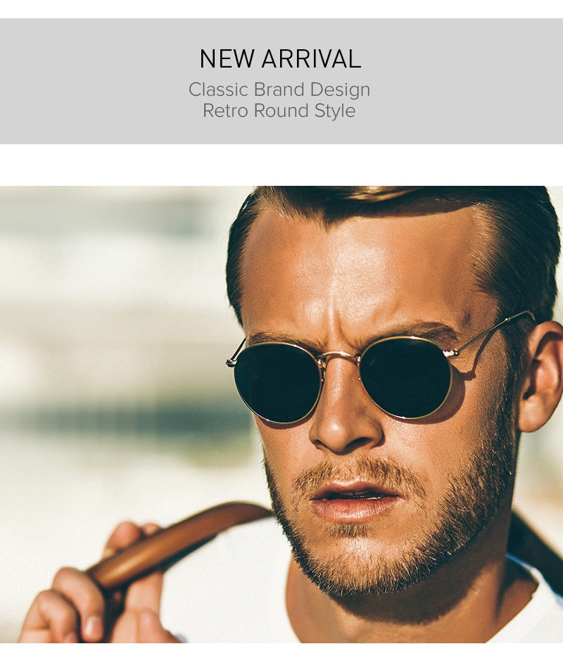 Man wearing vintage style sunglasses online classic retro round design by Sunglass Lover