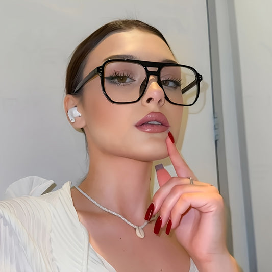Stylish Double Bridge Glasses – Unisex Rectangular Eyewear