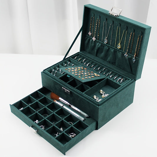 Luxury Velvet Jewelry Organizer Box with Drawers