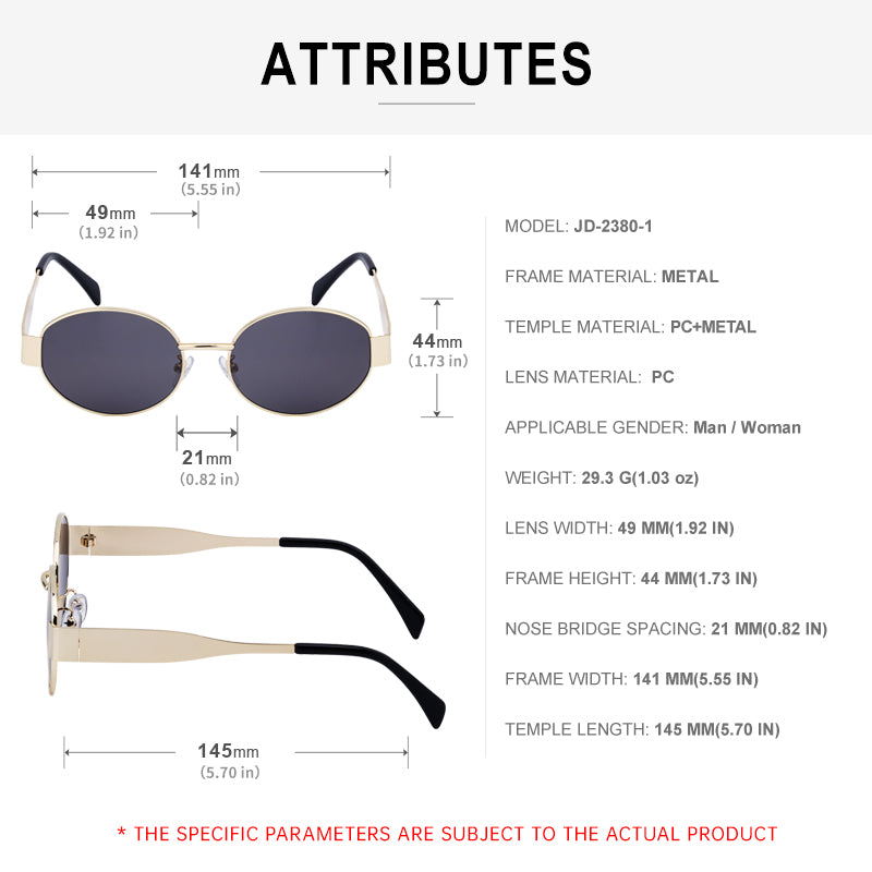 Vintage Retro Metal Oval Designer Sunglasses