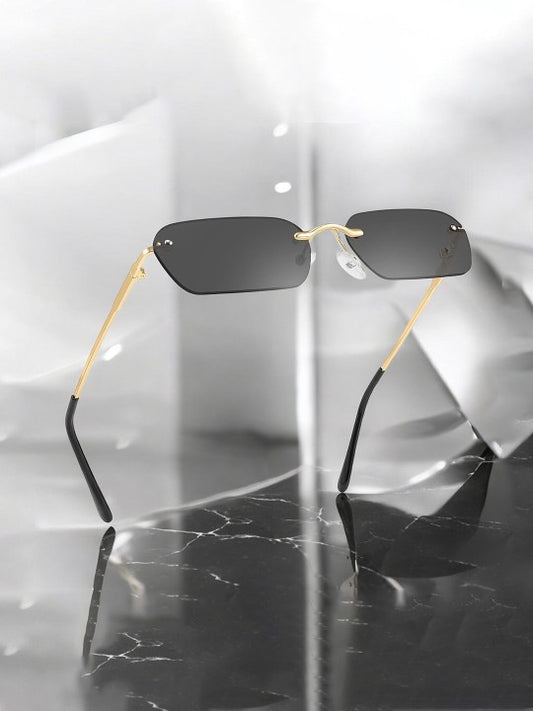 Black Rimless Rectangle Sunglasses – UV Protected, Unisex