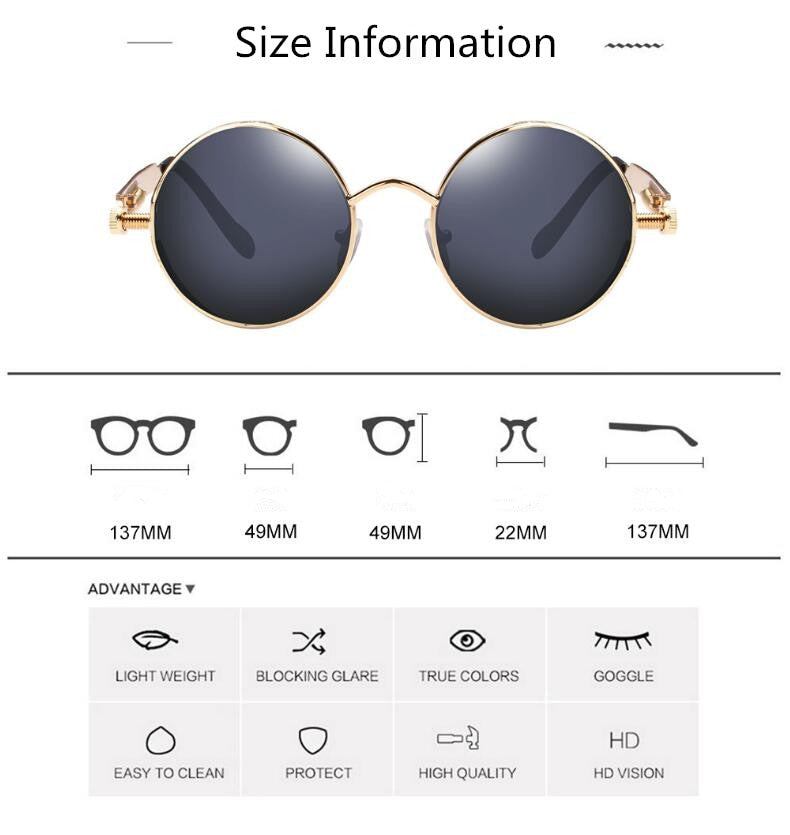  Round Steampunk Metal Sunglasses 