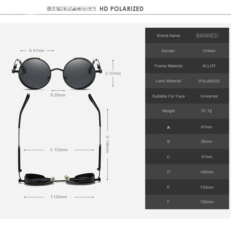 Steampunk Round Metal Sunglasses 