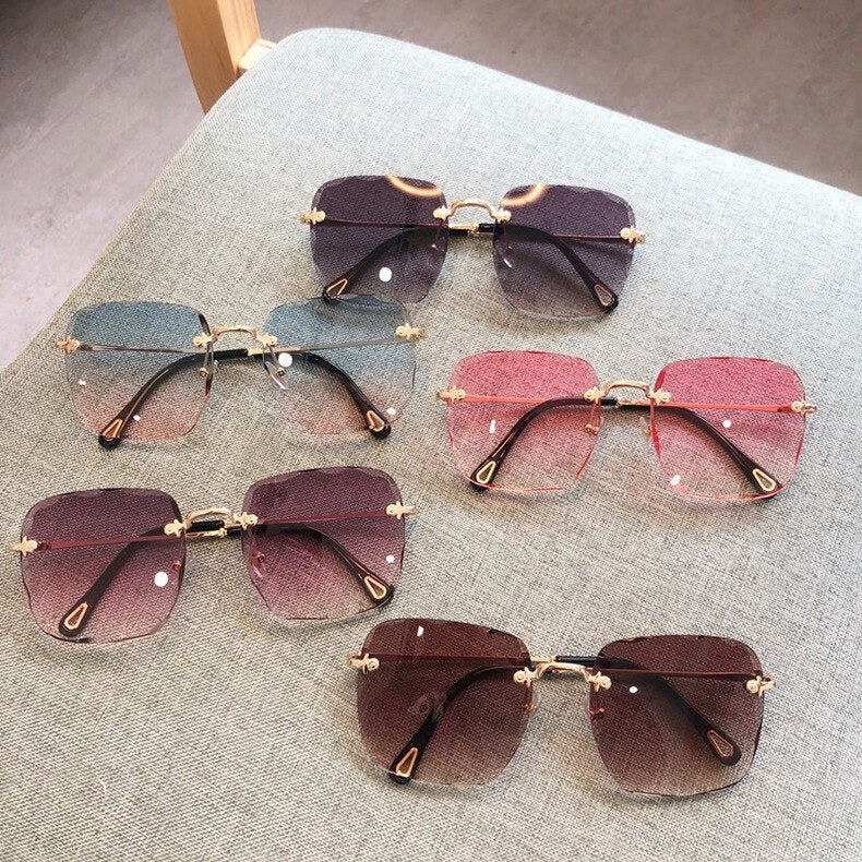  Trendy Rimless Oversize Square Sunglasses 