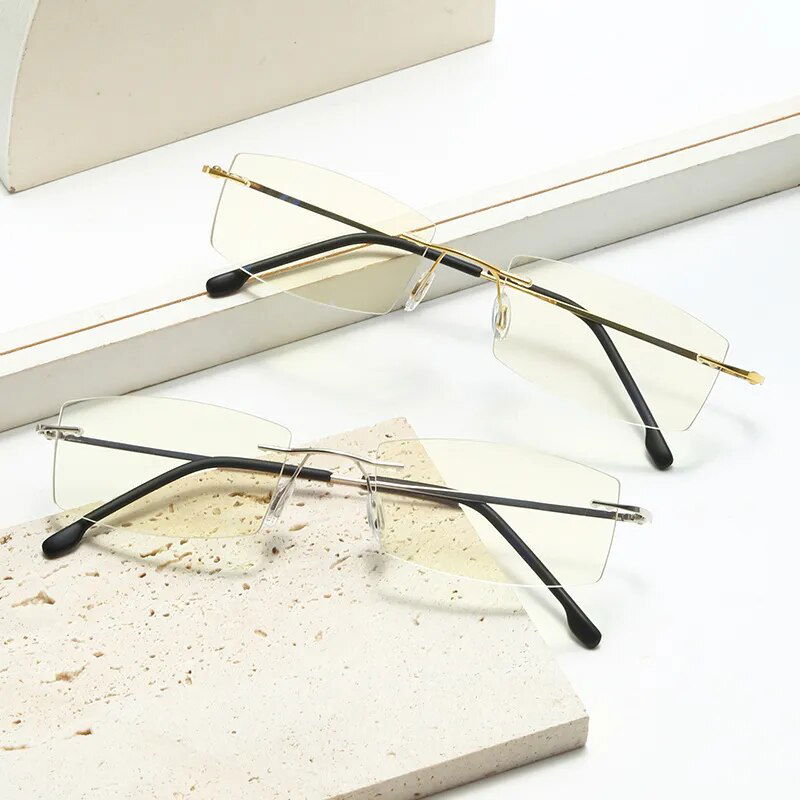  Ultra Light Pure Titanium Women Optical Frame Rimless Glasses 