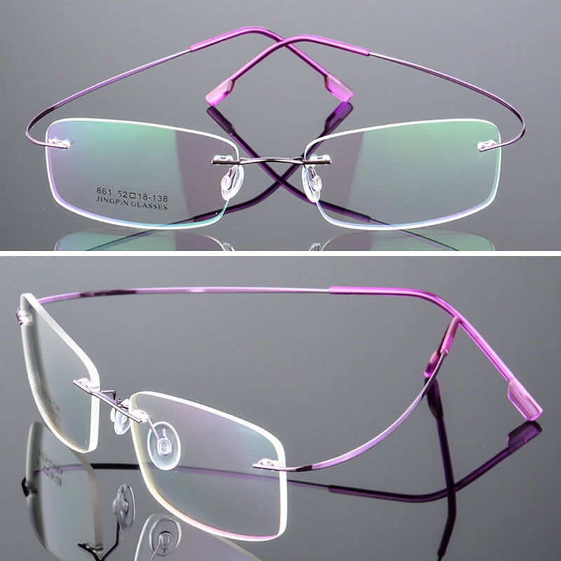  Ultra Light Pure Titanium Women Optical Frame Rimless Glasses 