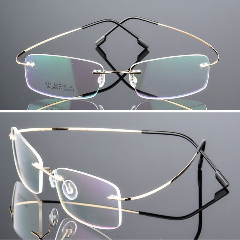 Ultra Light Pure Titanium Women Optical Frame Rimless Glasses 