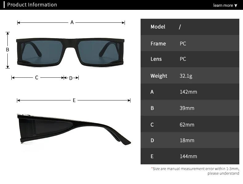 Rectangle Sunglasses Women Fashion Retro Mirror Sunglasses 