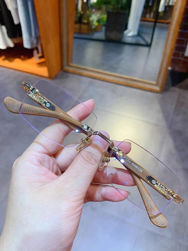 Rectangular Rimless Frames Men Anti Blue Light eyeglasses 