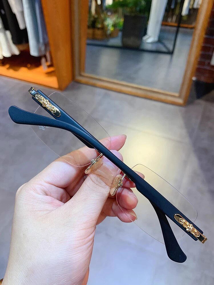 Rectangular Rimless Frames Men Anti Blue Light eyeglasses 
