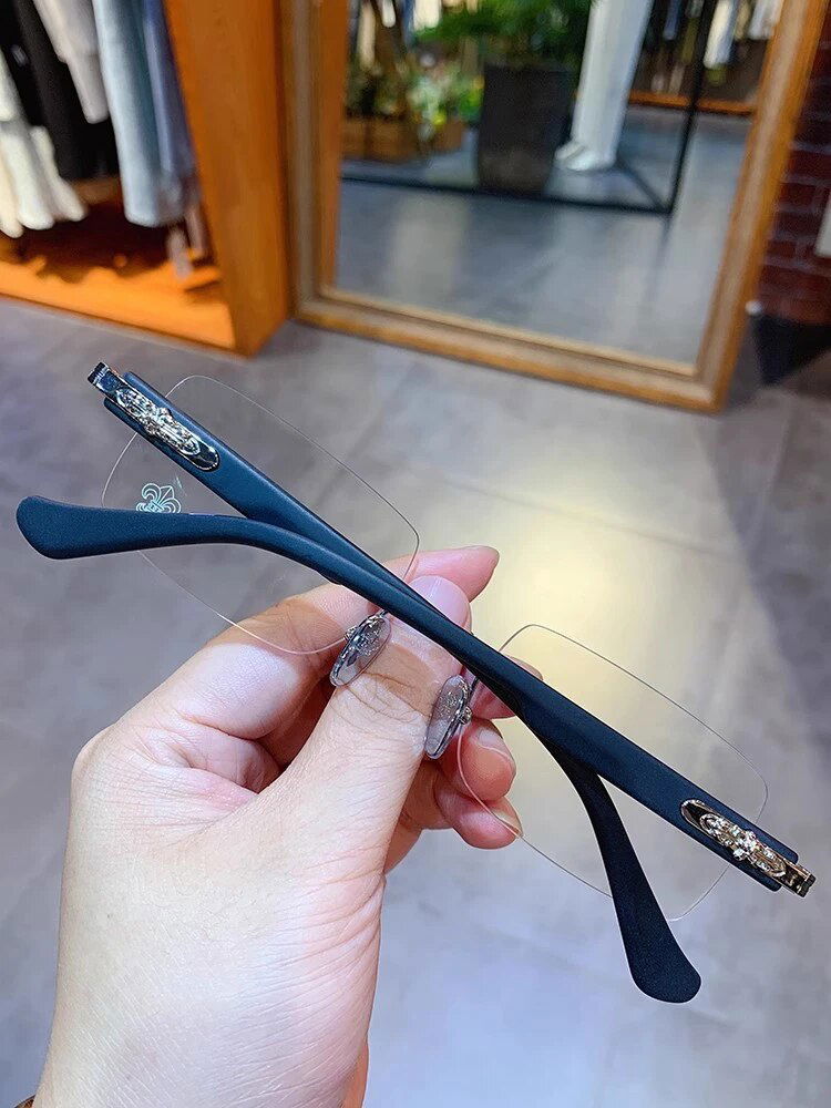 Rectangular Rimless Frames Men Anti Blue Light eyeglasses 