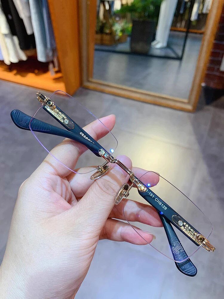 Rectangular Rimless Frames Men Anti Blue Light eyeglasses 
