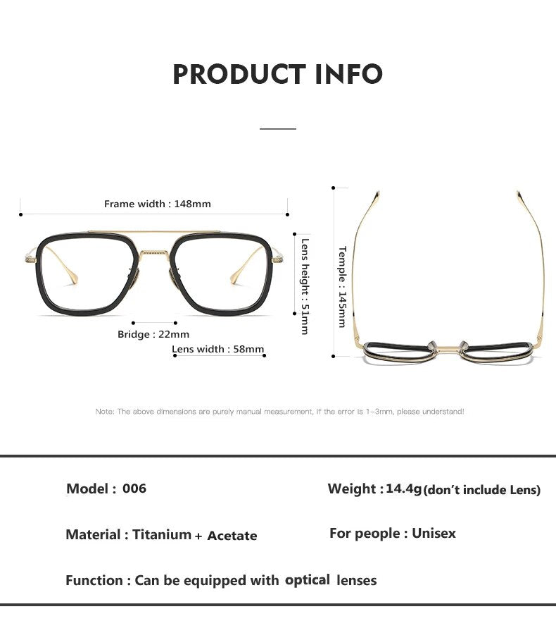 Retro  Frame Vintage Square Prescription Eyeglasses for Men 