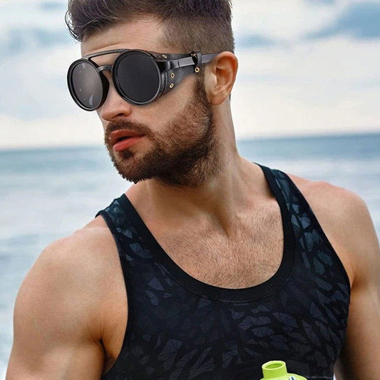Retro Vintage Round Steampunk Sunglasses 