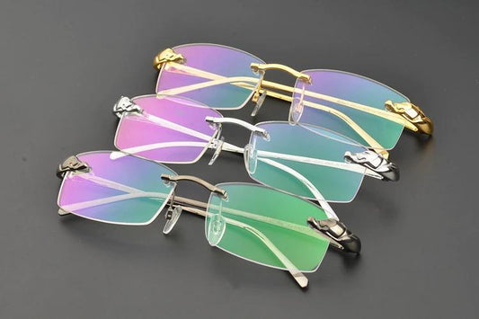 Rimless Titanium Glasses Men Leopard Spectacles for Prescription Eyewear Ultralight 