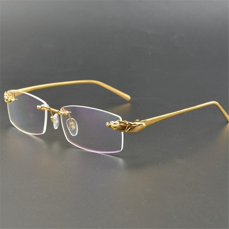 Rimless Titanium Glasses Men Leopard Spectacles for Prescription Eyewear Ultralight 