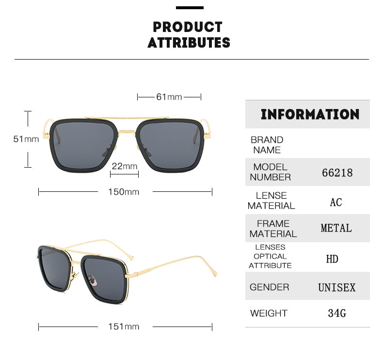 Tony Stark Avengers End Game Sunglasses Square Frames For Men And Women 