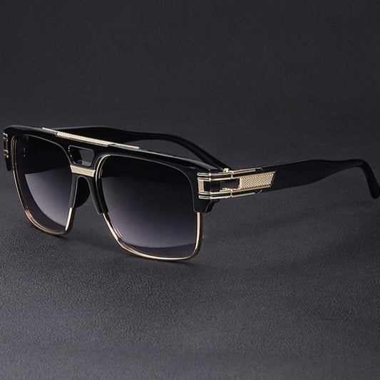 Trendy Luxury Men Sunglasses Square Large Frame Mirror Gradient Clear Lens Metal Shades 