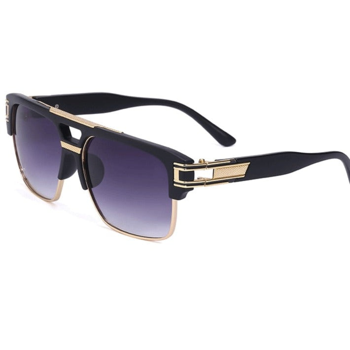 Trendy Luxury Men Sunglasses Square Large Frame Mirror Gradient Clear Lens Metal Shades 