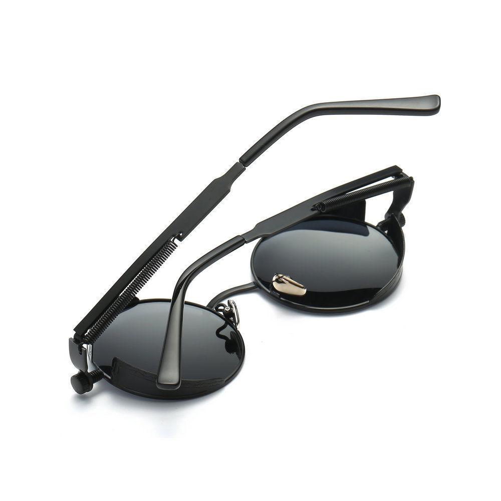 Vintage Retro Polarized Round Steampunk Sunglasses  