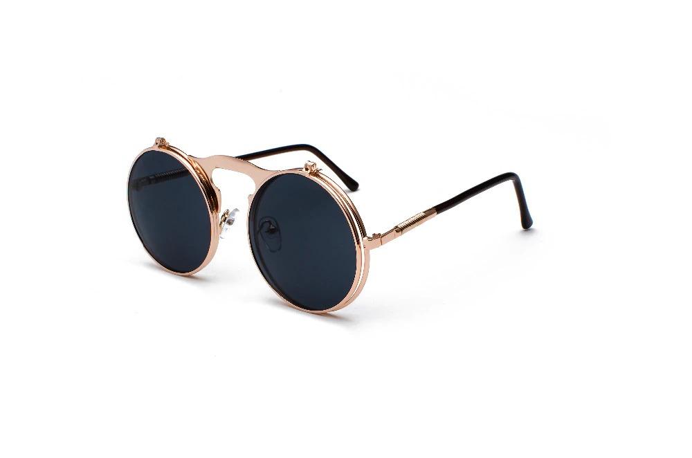 Vintage Retro Round Steampunk Flip Up Sunglasses 